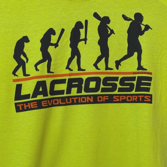 GILDAN ChalkTalkSPORTS Lacrosse Evolution of Sports T-Shirt, Neon Yellow, S - Picture 5 of 7